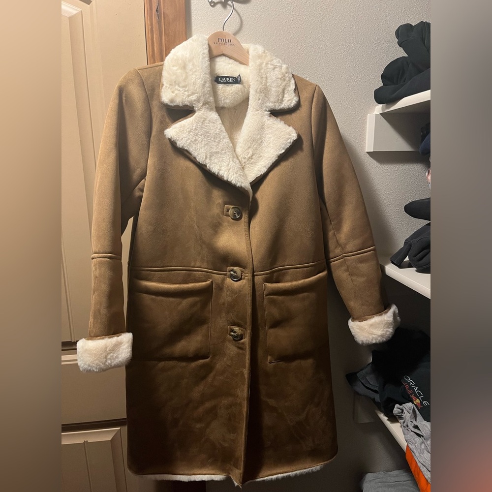 Ralph Lauren Women's Faux-Suede & Faux-Fur-Trim Coat - Picture 2 of 6